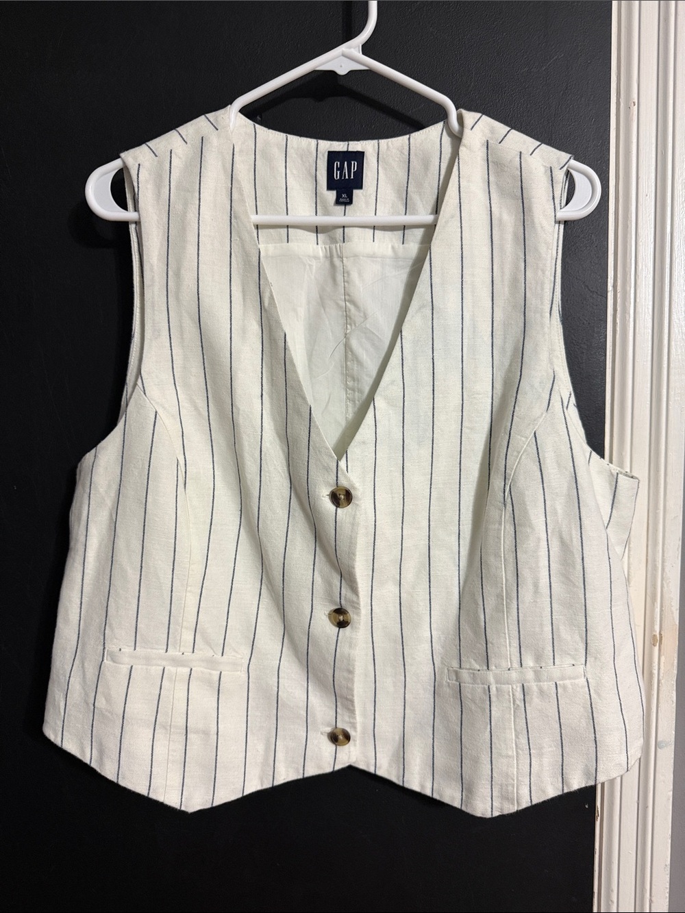 GAP Linen Blend Striped Business Wear Vest Size: XL